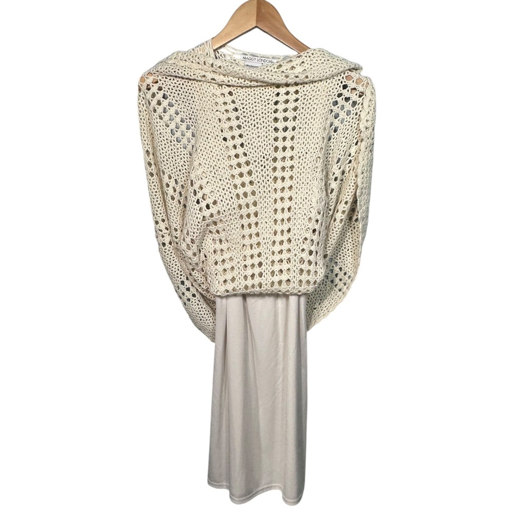Boho Chic Crochet Midi Sundress Size M 100% Cotton Cream Coastal Beach - Picture 8 of 8